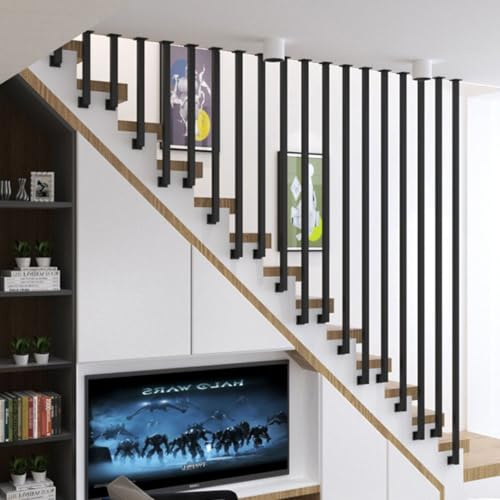 Lanmmraifc Metal Hand Rails for Indoor Stairs, Ceiling Mounted Staircase Handrails L-Shaped Stair Banister Railing, Black Industrial Balustrade Post Safety Guardrail(3ft/90cm)