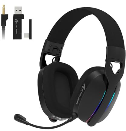 MAMBASNAKE x Attack Shark L90 Casque de Jeu sans Fil Ultra-léger et Flottant, Son Surround 7.1, BT5.3/2.4Ghz/Filaire, RGB, Haut-parleurs en néodyme de 40 mm, pour PC/PS4/PS5/Switch/Xbox-Noir