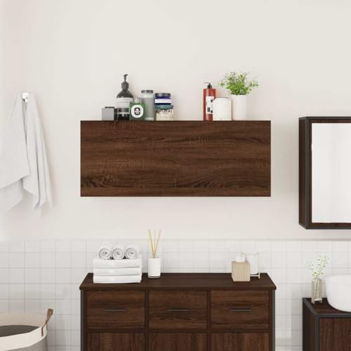 Homvdxl Badezimmer Wandschrank mit Tür, 100x25x40cm Wandmontierter Badezimmerschrank Aufbewahrungsschrank, Medizinschrank mit Lagerregalen für Küche Badezimmer, Braun+Eiche