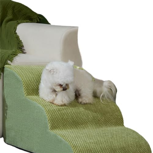 Pedane per cani per letto alto, scala per divano in schiuma ad alta densità con rivestimento in tessuto morbido lavabile, corrimano antiscivolo per il montaggio sul letto per cuccioli (verde, M, 3.0)