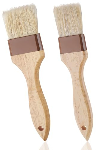 2 Pcs Natural Bristle Pastry Brush, Beech Wooden Handle Basting and BBQ Brushes for Cooking, Butter, Oil, Marinade, Grilling & Baking, Kitchen Food Brush (1.5 inch & 2 inch)