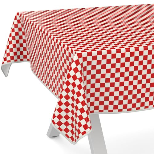 Wachstuchtischdecke Wachstischdecke Wachstuch Tischdecke abwaschbar Gartentischdecke Wasserabweisend 180x120cm mit Saum (Eingefasst) Klassik Karo Rot