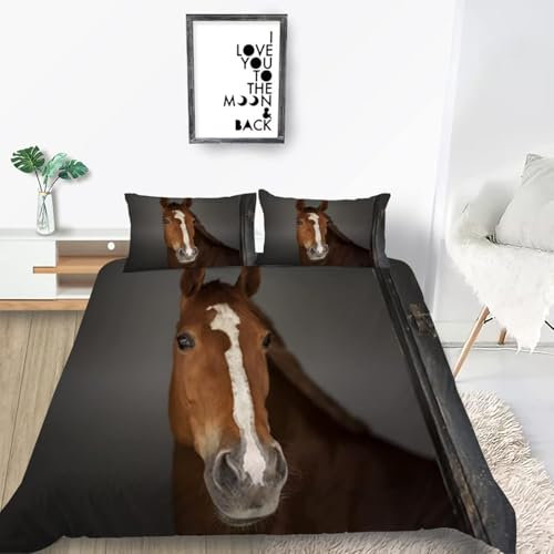 TACOKI Copripiumino una Piazza e Mezza Cavallo, Set di Biancheria da Letto Cavallo da Fattoria in Microfibra Morbido 3 Pezzi Copri Piumino 200x200 con 2 Federe con Cerniera, Copripiumino 3D x2109