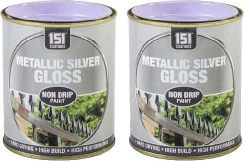 MIXEL Metallic Silver Gloss Non-Drip Paint, Fast-Drying, Easy-to-Apply, Perfect for Enhancing Metal, Wood, Plastic, Glass, Ceramic, Indoor and Outdoor Use, 300ml, (2 Pcs)