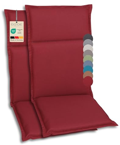 GO-DE Textil Bequeme und attraktive Polsterauflagen für Hochlehner-, Mittellehner- und Niederlehner-Gartenstühle (2er-Set, Uni Rot, Hochlehner)
