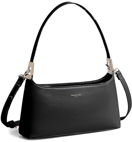 David Jones - Borsa a Spalla Donna - Borsa a Mano Sotto Braccio - Borsa a Tracolla Simil Pelle PU Piccola Borsa a Mano - Borsetta Città Elegante - Nero