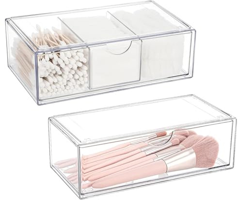NCCHDZSW 2 Pcs Kosmetik Organizer mit Schubladen Transparent Make Up Organizer mit Deckel Make Up Schminkaufbewahrung für Nagellacke Accessoires Schmuck Waschtisch Badezimmer Schlafzimmer