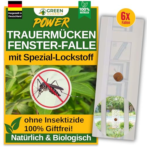 GREEN GUARDIA Trauermücken Fenster-Falle mit Spezial-Lockstoff - 6X Fallen - umweltfreundlich Trauermücken bekämpfen, Chemiefreie Falle mit starker Klebefläche, giftfrei & geruchsneutral