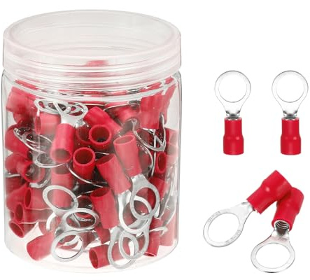 sourcing map 100 capicorda isolati ad anello RV5.5-10 capicorda per batteria da 12-10 AWG, terminali elettrici a crimpare, connettori per cavi industriali, elettrici, rosso