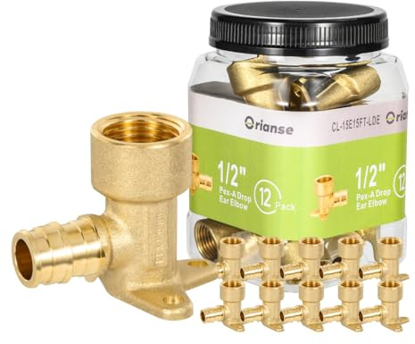 12 Pack Orianse 1/2 Brass Cold Expansion Drop Ear Elbow,1/2 PEX-A x 1/2 NPT Female Threaded Pex-A Fittings for For Pex Pipe connection, NSF/ANSI 61 NSF 372 Certificate, ASTM F1960 Certified