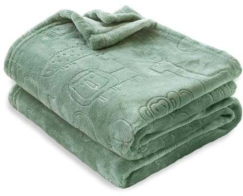 BORITAR Fluffy Fleece Throw Blanket for Girls Boys 50x60 Inch - 3D Woodland Animal Pattern, Soft Plush Blanket for Couch, Bed, Office, Sage Green