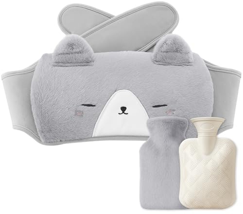 XHDA Wearable Hot Water Bottle Belt 3 in 1, 1L Wrap Around Hot Water Bottles with Soft Plush Cover, Portable Leak-Proof for Period Pain, Back, Shoulder, Waist Warm