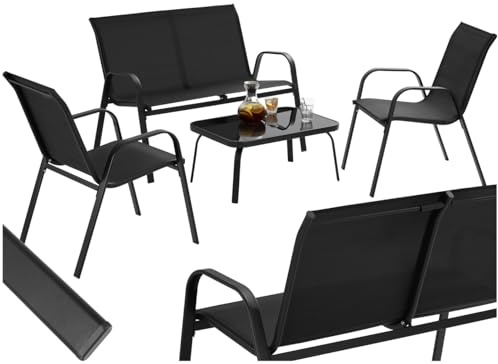 tectake® Salon de Jardin Extérieur 4 Personnes Ensemble Canapé 2 Places 2 Fauteuil Salon et Table de Jardin, Mobilier pour Amenagement Balcon Terrasse Veranda Fauteuil Exterieur terrasse
