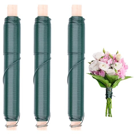 Yunova Blumendraht 3er-Set Grün 0,35 mm,Bindedraht Basteldraht Wickeldraht Floristendraht, je 35 m auf Holzspule, für Blumen & Pflanzen, Garten, DIY, Kränze, Hochzeiten & Deko