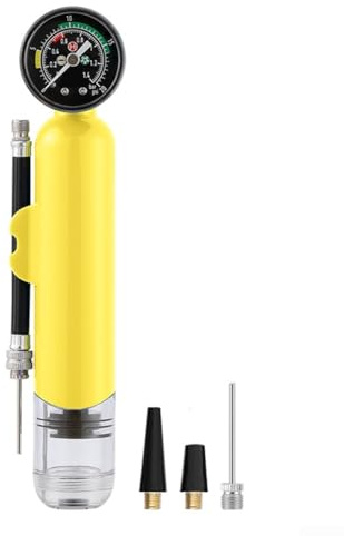Mini pompe à air compacte en ABS avec manomètre intégré pour basket-ball, football, volley-ball, gonfleur de balle efficace avec buse aiguille (jaune)