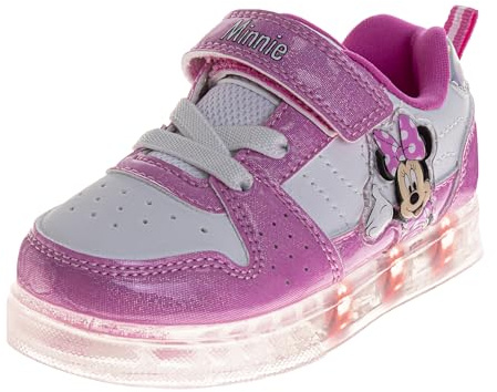Baskets lumineuses Minnie Mouse La Reine des Neiges Stitch Paw Patrol Moana Disney Princess Chaussures décontractées à LED pour fille Taille 6-10 tout-petit 11-12 petit enfant, rose/blanc, 26 EU