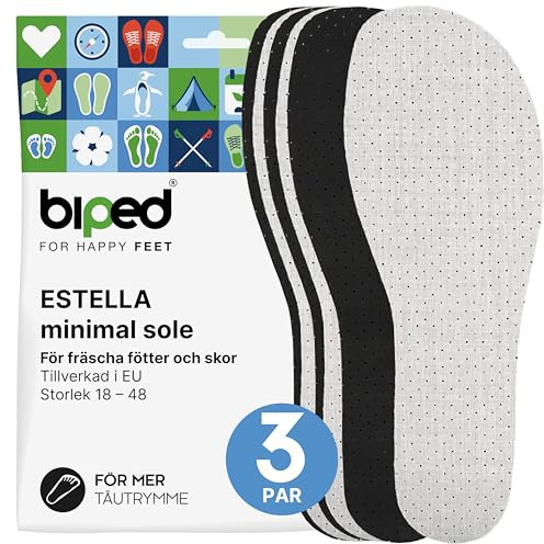 biped minimal sole ESTELLA – 3 par sulor för minimalistiska och barfotaskor – Sulor med aktivt kol mot lukt – Fräscha innersulor för vuxna och barn(43)