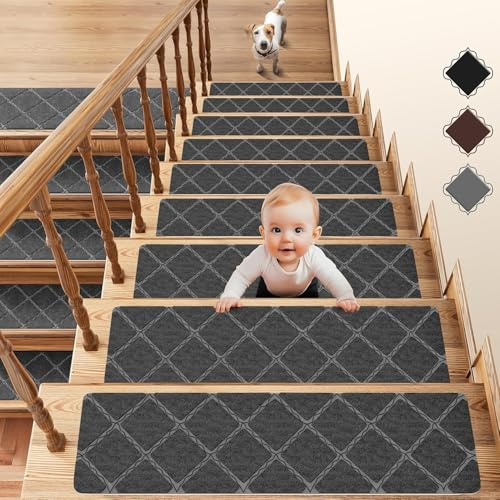 15 tappetini per scale in legno, 20,3 x 76,2 cm, adesivi per gradini delle scale, antiscivolo, riutilizzabili, per bambini, anziani e animali