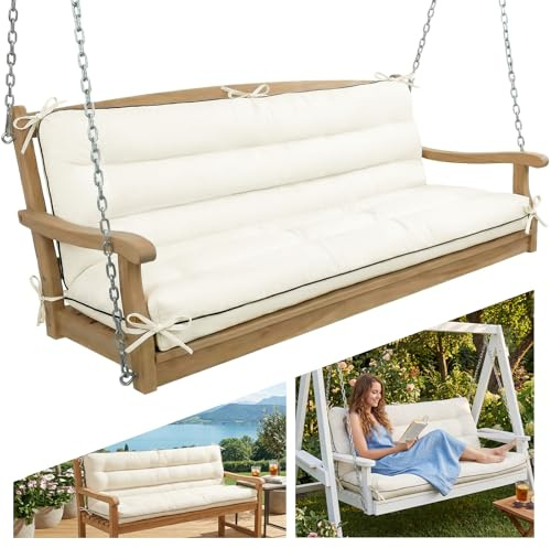 AS AWESLING Outdoor Swing Cushion with Backrest, Tie Straps & Memory Foam | Replacement for Porch Bench 2/3 Seater, Oxford Fabric