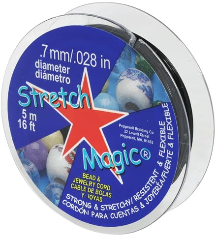 Stretch Magic Elastic Beading Cord – Black Color, 0.7mm in Diameter, 5-Meter (16.4 ft) - Easy to Knot, Strong & Stretchy String for Making Beaded Jewelry