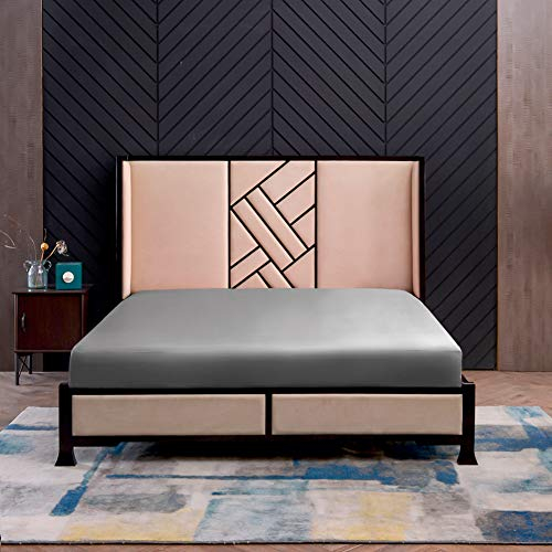 THXSILK Spannbettlaken Seide Bettlaken 180x200, Grau Seiden Bettlaken, 100% Reine 19 Momme Maulbeerseide Bettwäsche Spannbetttuch für Standardmatratze 30cm