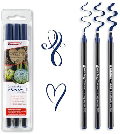 edding 1255 calligraphy pen - steelblue - 3 pens - calligraphy nib 2 - 5 mm - fibre pens for paper, wood, terracotta, canvas - hand lettering, bullet journals, thank you cards, calligraphy books