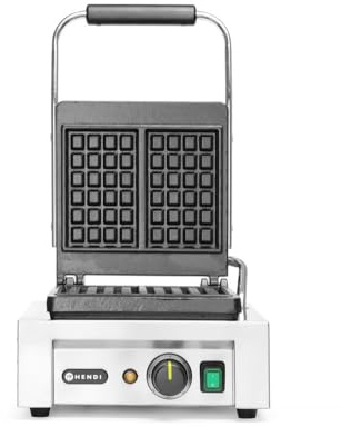 HENDI Våffeljärn 'Liège', Två 4 X 6 Kvadratmönster, Med Våffelgaffel, Temperaturreglerbar Steglös, Antistickbelagda Plattor Av Gjutjärn, 230 V, 1 500 W, 320 X 437 X (H) 251 Mm, Rostfritt Stål, Silver
