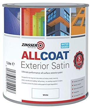 Zinsser Allcoat Exterior Water Based Paint Satin White - 1 Litre