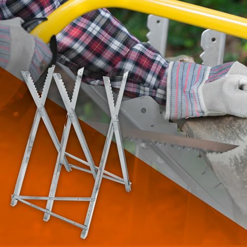 ECD Germany Sägebock für Kettensäge, 3-Fach, Metall verzinkt, 150 kg Belastbarkeit, klappbar & verstellbar, 83x74,5x84,5 cm, Sägegestell mit Zahnung, Sägehilfe Holzsägebock Kettensägebock Holzbock
