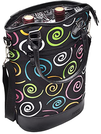 Tirrinia Insulated Wine Gift carrier Tote - Travel Padded 2 Bottle Wine/Champagne Cooler Bag with Handle and Adjustable Shoulder Strap, Great Wine Lover Gift, SPIRAL