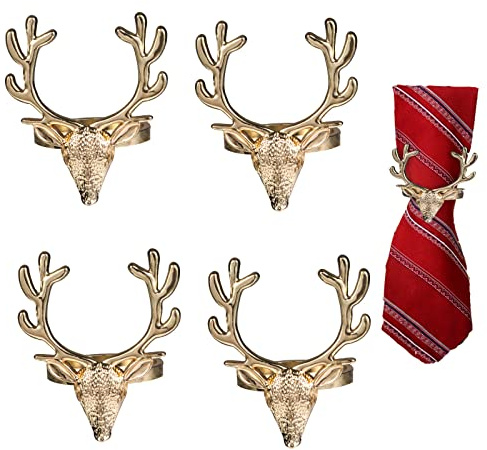 VALICLUD 4 Stück Serviettenhalter Hirsch Weihnachten Rentier Serviettenhalter Schnallen Legierung Xmas Elchkopf Serviette Schnalle Xmas Aena Tischdekoration (vergoldet)