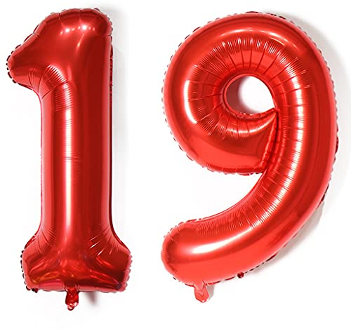 Globos número 19, globo número 19 rojo globos 19 cumpleaños deco niñas globo de aluminio 19 globos número 19 rojo XXXL 40 Globo inflable gigante de helio 19 años cumpleaños deco niñas rojo decoration