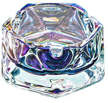 Glass Ashtray for Cigarettes, Tabletop Ashtray and Modern Decoration for Home Office Bar Restaurant Indoor Outdoor (Multicolored Small Size)