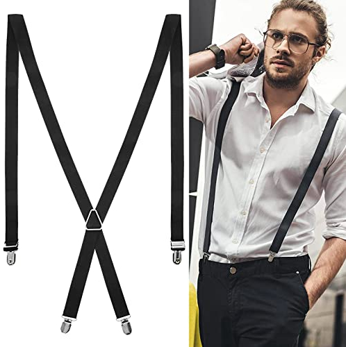 Hosenträger Herren, Schwarze Hosenträgers Herren Schmal 2,5 Cm, Hosenträgers Schwarz mit 4 Metallclips,Einheitsgröße für Männer und Damen, X Style für Hochzeiten, Partys, Arbeit