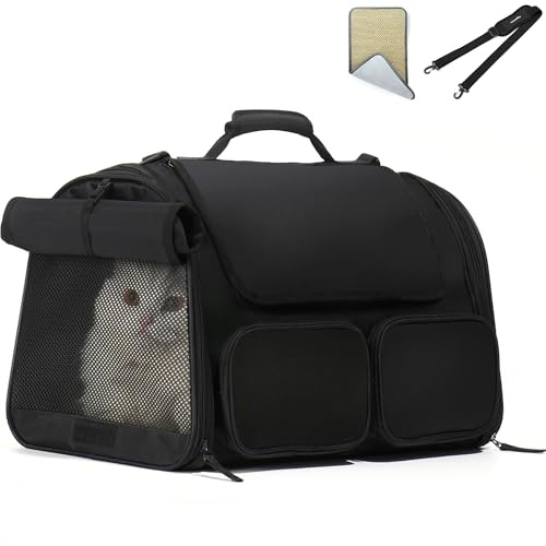 FUKUMARU Trasportino Per Cani e Gatti,Borsa Approvato Per Il Trasporto Aereo,Trasportino Pieghevole Per Animale Domestico Taglia Piccola Fino a 7 kg,Traspirante,Nero
