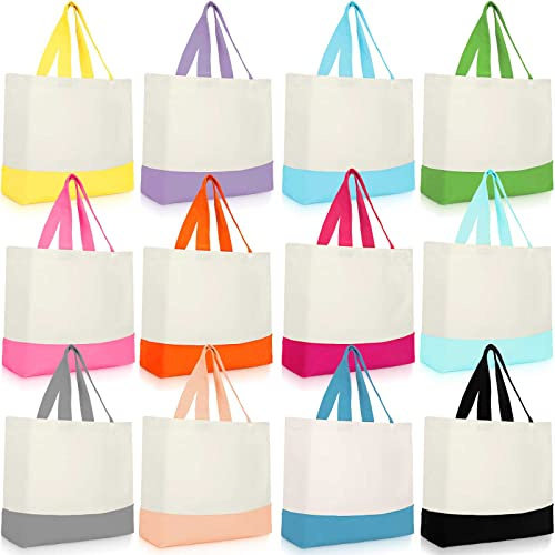 Epakh 12 Pack Canvas Tote Bags Bulk 18.5 x 15 Inch Reusable Grocery Shopping Bags Tote Luggage for Shopping(Bright Color)