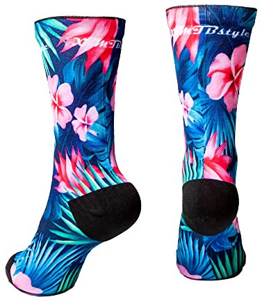 XMTBSTYLE Bunte und lustige lange Sportsocken für Radfahren, Crossfit, Laufen, Fitnessstudio, MTB, für Männer und Frauen, atmungsaktiv. (DE/NL/SE/PL, Numerisch, 42, 45, Regular, Regular, Flores)