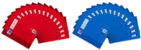 Oxford Schulheft A4, kariert, mit weißem Rand, 16 Blatt, rot, 15 Stück & Schulheft A4, liniert, mit weißem Rand, 16 Blatt, blau, 15 Stück