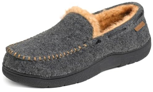 Zigzagger Men's Moccasin Slippers Memory Foam House Shoes, Indoor and Outdoor Warm Loafer Slippers, Felt Grey, 12 M US