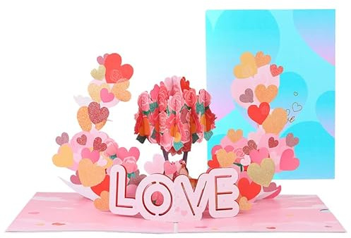 Karte zum Valentinstag 3D Pop up Grußkarte Pop-Up Blumen Karte Liebesbaum Karte Glückwunschkarte mit Umschlag und Nachrichtenkarte Valentinstag Klappkarte Hochzeitstagskarte für Liebhaber