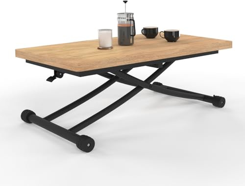 IDMarket - Table Basse Extensible relevable en Table à Manger rectangulaire Urbana Plateau façon hêtre Pied Noir Design Industriel