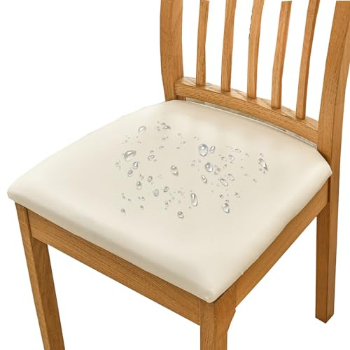 HOMECOVER Esszimmerstuhl Sitzbezüge 4er Set Wasserdicht Stuhlbezug, PU Leather Stuhlbezug Sitzfläche Abnehmbar Stretch Esszimmerstuhl Sitzbezüge Für Esszimmerstühle-4er Set-Cremeweiß