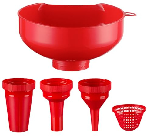 Pisol Wide Mouth Funnels for Kitchen Use, Versatile Food Grade Funnels for Filling Bottles, Plastic Cooking Funnel Set with Strainer, Large Long Neck Funnel for Canning, Mason Jar, Shampoo, Liquids
