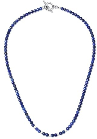 GAVU Perlenkette aus Lapislazuli mit T Bar Verschluss Natursteinperlen Kette für Damen und Herren 50cm