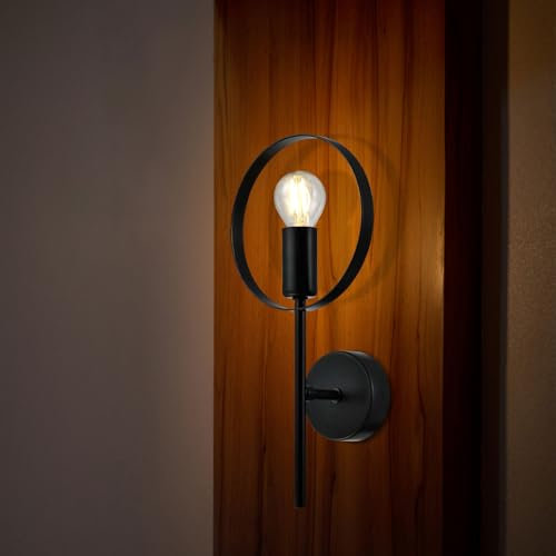 LQWELL® E14 Wandleuchte, Wandlampe Innen 1 Flammig Wandbeleuchtung Wandspot im Modern Industriestil, für Schlafzimmer Wohnzimmer Studio Hotel Treppe, Mattschwarz, Glühbirne nicht enthalten