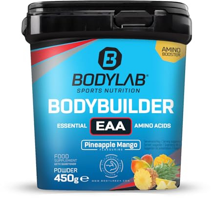 Bodylab24 Bodybuilder EAA Ananas-Mango 450g, EAA Pulver mit 9 essentiellen Aminosäuren, alle BCAA & EAA enthalten, lecker fruchtig im Geschmack