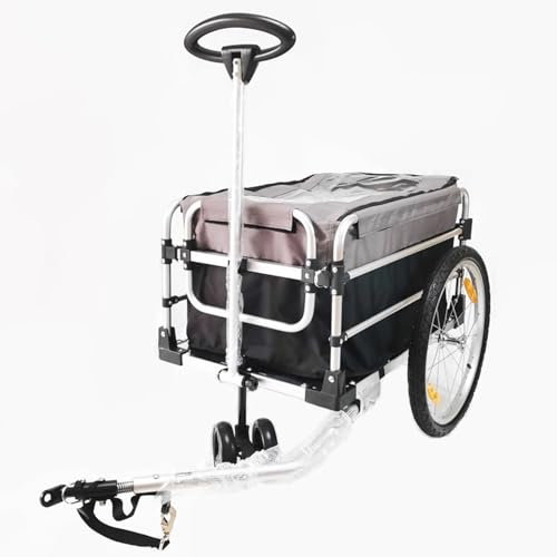 KJZQXYX Fahrrad-Lastenanhänger, Stahlrahmen-Fahrrad-Lastenanhänger, Aufbewahrungswagen und Gepäckanhänger mit Anhängerkupplung, für Gepäck, Werkzeuge (Gray)