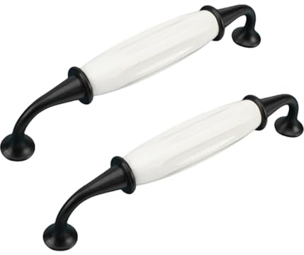 RSWZSFL 2 Stück Keramikgriffe Vintage Schubladengriffe Schranktürgriffe Möbelgriffe Zinklegierung Schrankgriffe Türgriff Keramik Griffe Retro Möbelknöpfe für Schränke Tür (Black+White,Pitch:128mm)