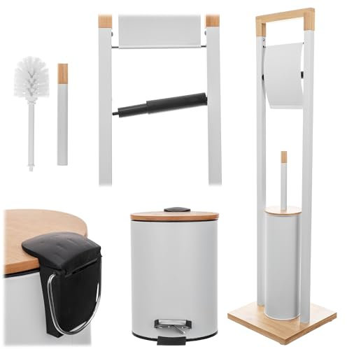 KADAX Portarotolo carta igienica con scopino integrato e secchio per cosmetici, porta carta igienica in piedi con scopino, porta carta igienica (bianco)