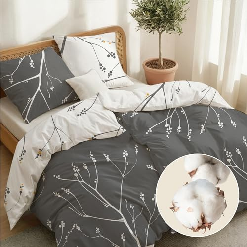 Dreamzie Bettwäsche 135x200 Baumwolle 4-teilig – Gris Abstracto – 2 Bettbezug 135x200 + 2 Kissenbezug 80x80 – Bettwäsche-Set mit Reißverschluss – Oeko-Tex – Pflegeleicht & Bedruckt